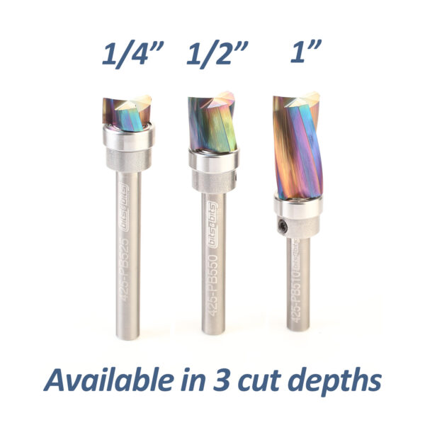 Bits&Bits 1/2″ down-cut pattern router bits available in 3 sizes